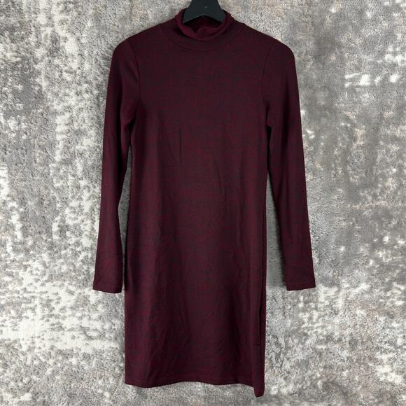 French Connection Size M Mock Neck Mini Shirt Dress Red Long Sleeve Pullover - Picture 1 of 8